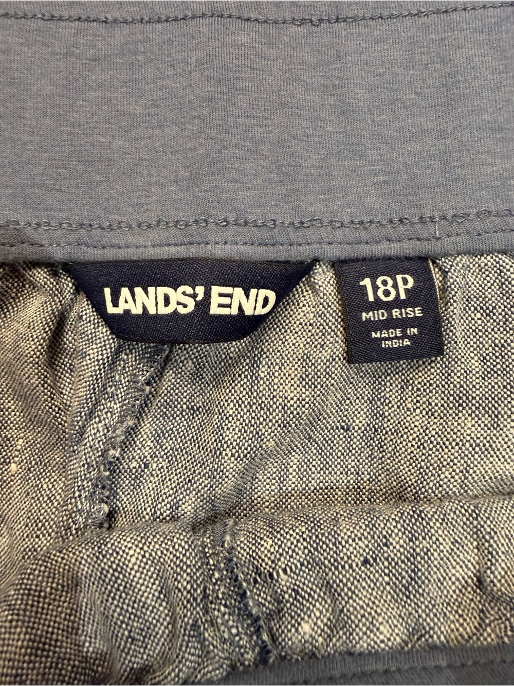 Lands' End Heathered Blue Wide-Leg Linen Pull On Pants with Blue Waistband - Picture 6 of 8